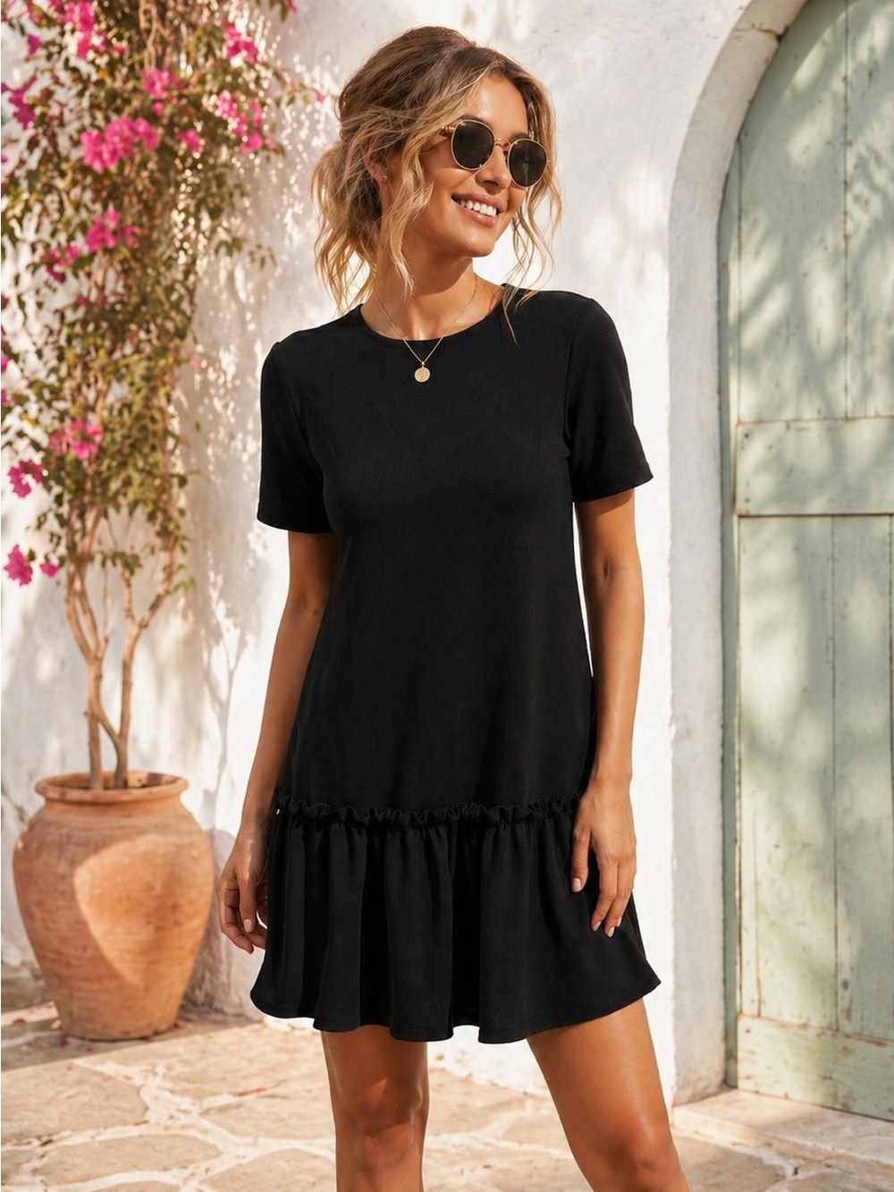 Kawakey London Black Sweatshirt Ruffle Dress